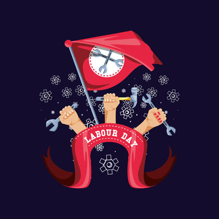labour day celebration with hands and flag vector illustration designのイラスト素材