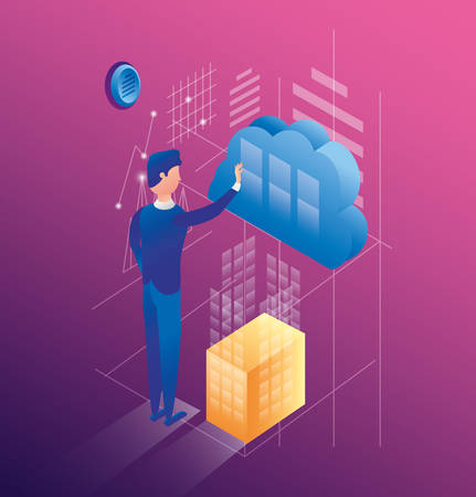businessman with data center network icons vector illustration designのイラスト素材