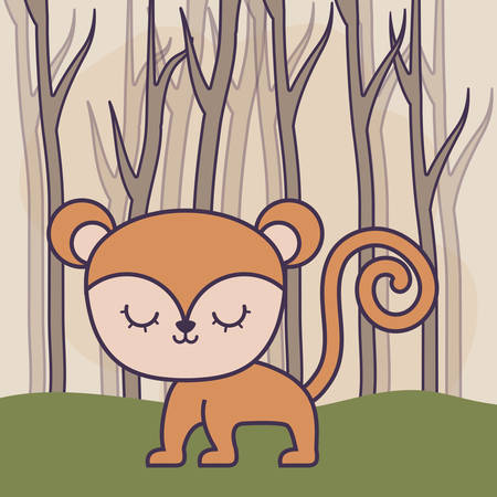 cute monkey in forest scene vector illustration designのイラスト素材