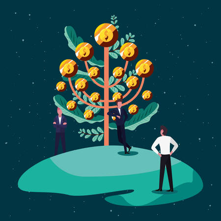 businessmen growth tree coins money field  vector illustrationのイラスト素材