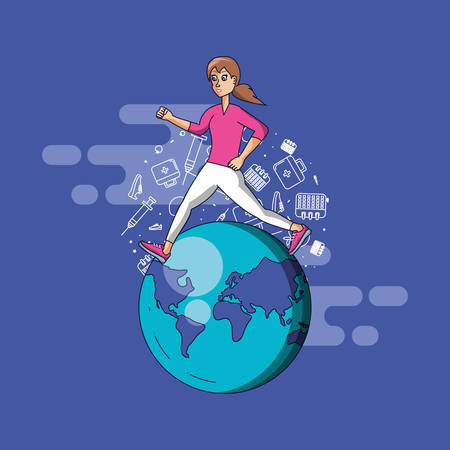 woman athletic running with set icons vector illustration designのイラスト素材