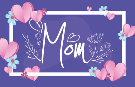 happy mothers day calligraphy mom flower frame vector illustrationのイラスト素材