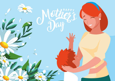 happy mother day card with mom and son vector illustration designのイラスト素材