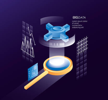 magnifying glass with data center icons center icons vector illustration designのイラスト素材