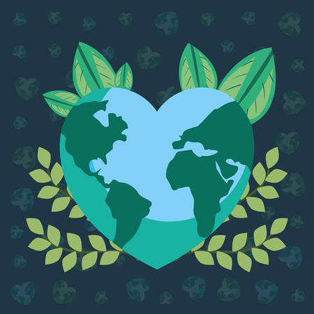 world shaped a heart leaves happy earth day vector illustrationのイラスト素材