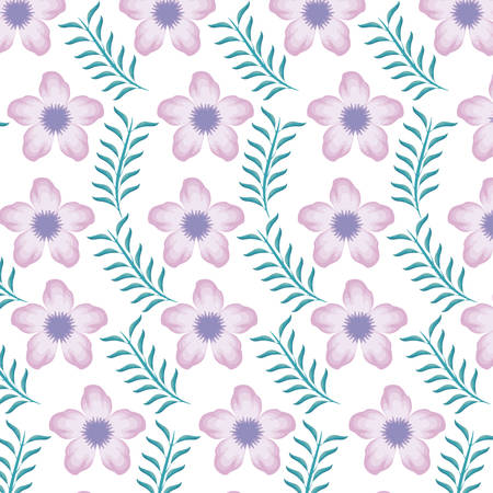 pattern of beautiful flowers with branches and leafs vector illustration designのイラスト素材