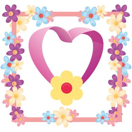 love romantic heart flowers decoration vector illustrationのイラスト素材