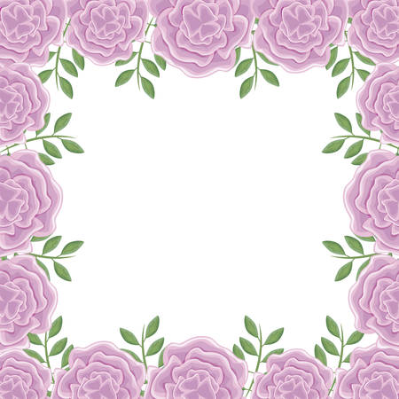 frame of beautiful flowers with branches and leafs vector illustration designのイラスト素材