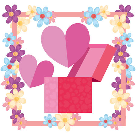 gift box flowers romantic hearts vector illustrationのイラスト素材