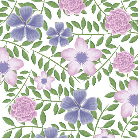 pattern of beautiful flowers with branches and leafs vector illustration designのイラスト素材