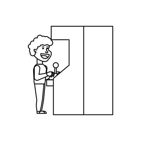boy playing in retro console video game machine vector illustration designのイラスト素材