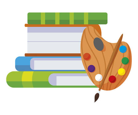 pile text books with paint pallette vector illustration designのイラスト素材