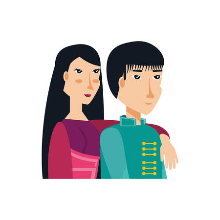 chinese couple hugging avatar character vector illustration designのイラスト素材