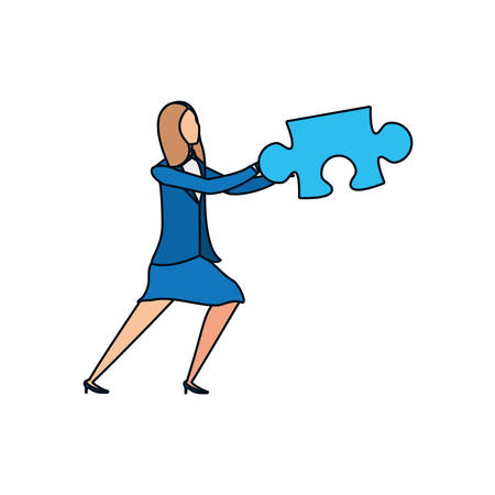 business woman with puzzle piece vector illustration designのイラスト素材