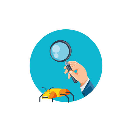 hand with magnifying glass and bug infection vector illustration designのイラスト素材