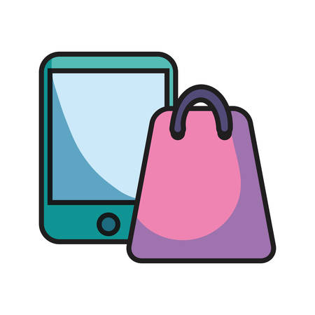 online shopping bad and mobile vector illustrationのイラスト素材