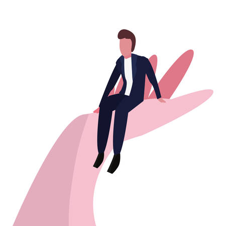 businessman sitting on hand on white background vector illustrationのイラスト素材