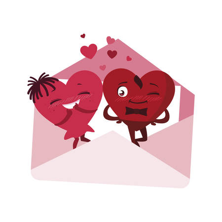couple hearts in envelope kawaii characters vector illustration designのイラスト素材