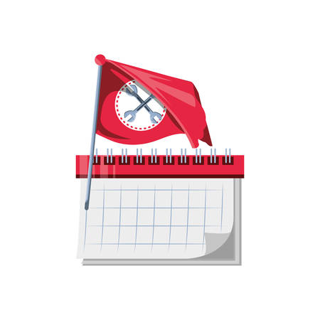 calendar reminder and flag with wrenches vector illustration designのイラスト素材