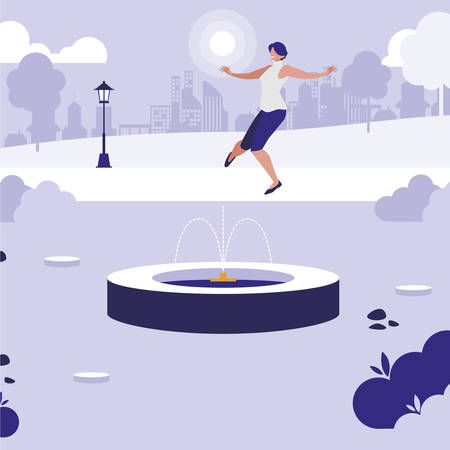 young woman dancing in the park character vector illustration designのイラスト素材