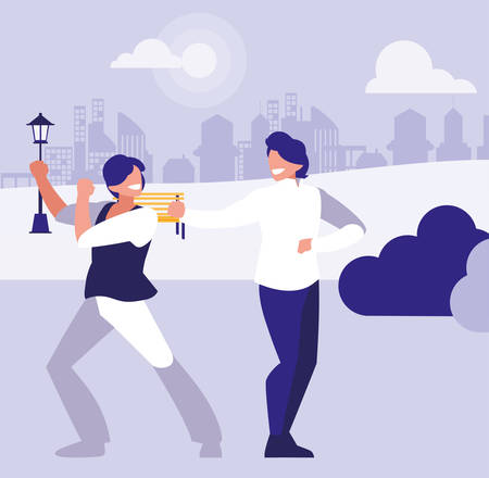 young dancers couple dancing in the park vector illustration designのイラスト素材