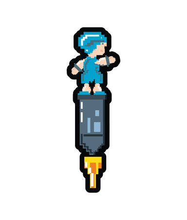 video game avatar in rocket pixelated vector illustration designのイラスト素材