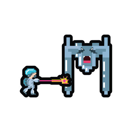 video game avatar pixelated with spaceship vector illustration designのイラスト素材