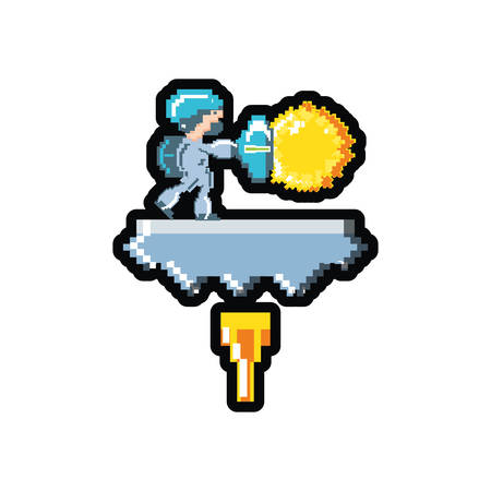 video game avatar with fire ball pixelated vector illustration designのイラスト素材