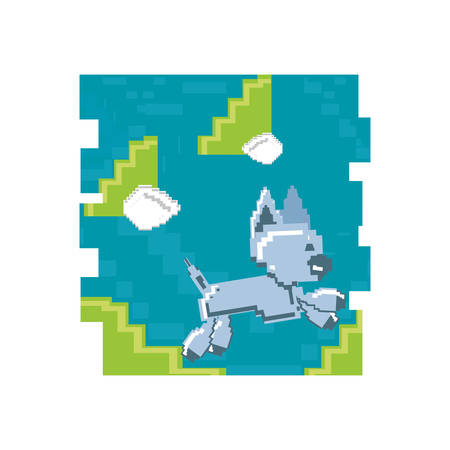 video game pixelated robotic dog jumping vector illustration designのイラスト素材