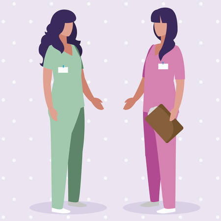 female medicine workers with uniform characters vector illustration designのイラスト素材