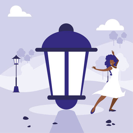 young black woman dancing in the park character vector illustration designのイラスト素材