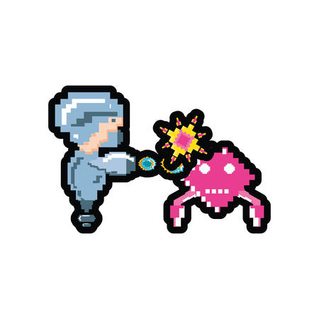video game with monster animal avatar pixelated vector illustration designのイラスト素材