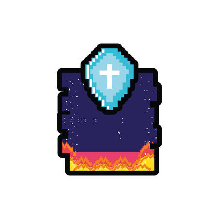 video game pixelate stage scene with shield vector illustration designのイラスト素材