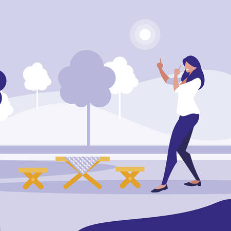 young woman dancing in the park character vector illustration designのイラスト素材