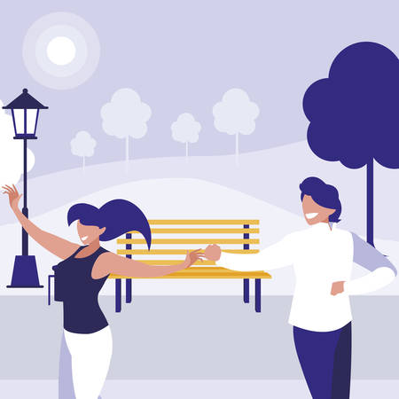 young couple dancing in the park characters vector illustration designのイラスト素材