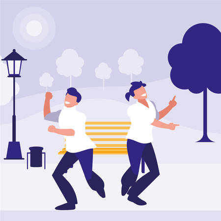 young dancers couple dancing in the park vector illustration designのイラスト素材