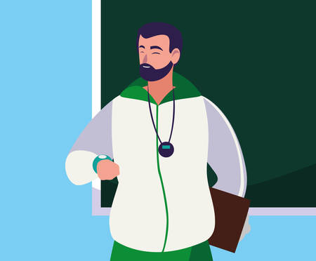 sports teacher with chalkboard character vector illustration designのイラスト素材