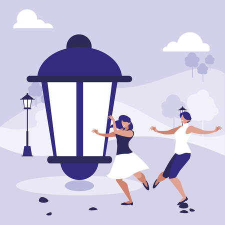 young girls dancing in the park characters vector illustration designのイラスト素材