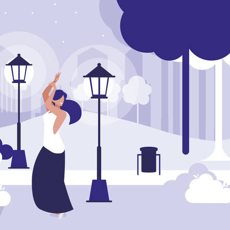 young woman dancing in the park character vector illustration designのイラスト素材