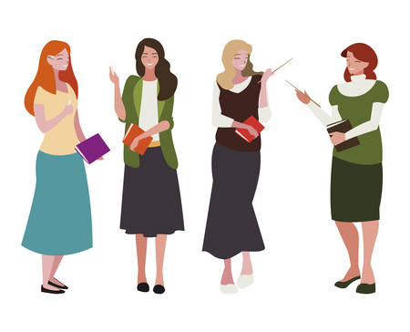 female teachers with textbooks characters vector illustration designのイラスト素材