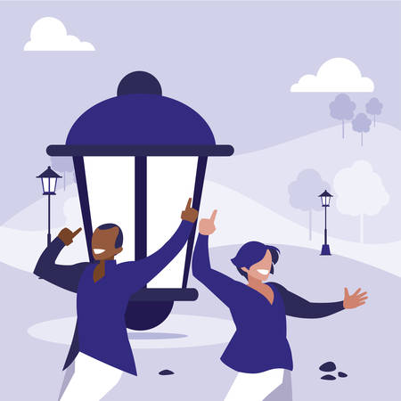 interracial dancers couple in the park vector illustration designのイラスト素材
