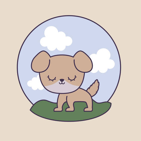 cute dog with landscape in frame circular vector illustration designのイラスト素材