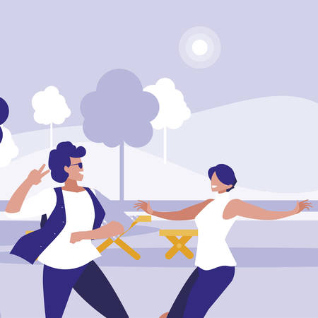 young couple dancing in the park characters vector illustration designのイラスト素材