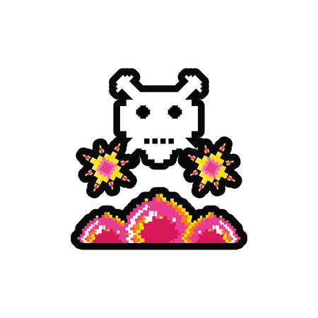 video game danger skull pixelated vector illustration designのイラスト素材