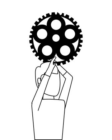 young man with gear pinion vector illustration designのイラスト素材