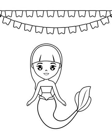 cute mermaid with garlands hanging vector illustration designのイラスト素材