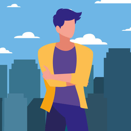 man posing model in the city background vector illustrationのイラスト素材