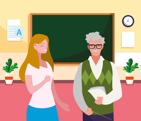 teachers couple in the classroom characters vector illustration designのイラスト素材