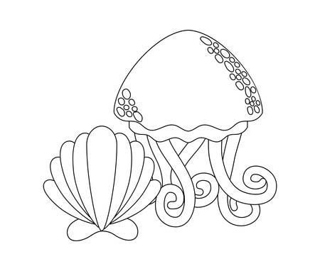 cute jellyfish with seashell vector illustration designのイラスト素材