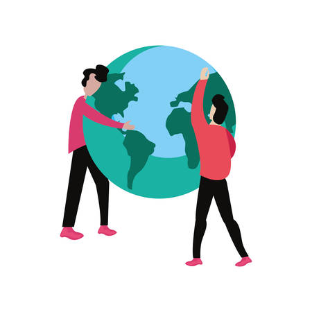 men with world protection happy earth dayのイラスト素材
